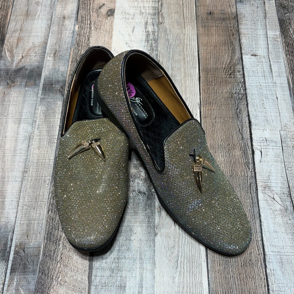 Giorgio Brutini Loafers Mens 10.5 Gold Silver Glitter Collide Spike Smoking Shoe